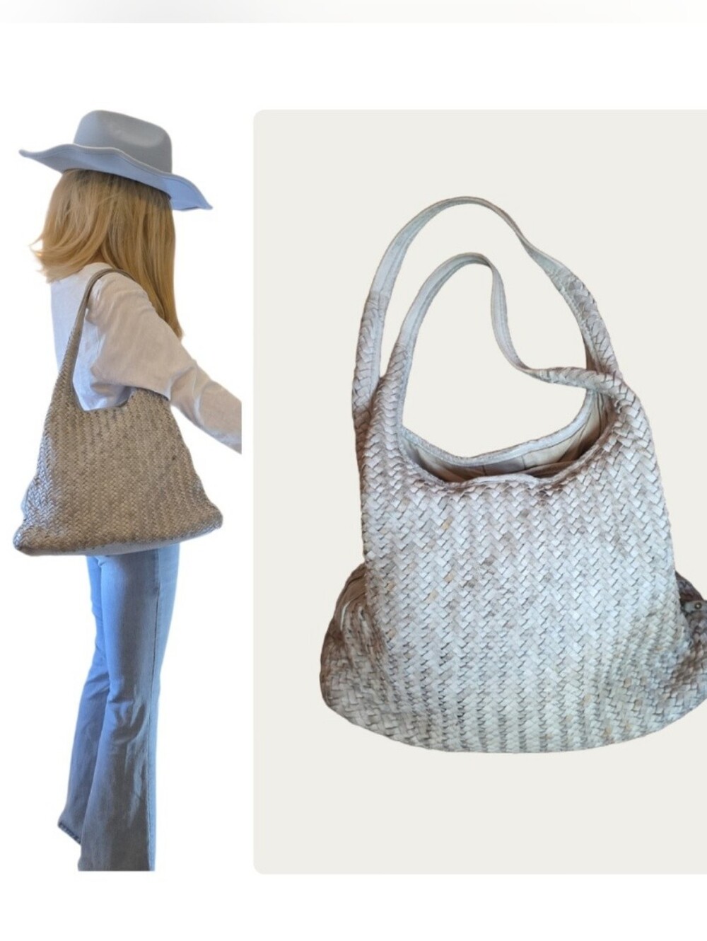 Vintage Boutique of Leathers Canada Distressed Woven Leather Hobo Bag